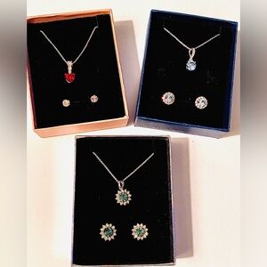 Blue, Green, & Red Crystal Necklace & Earring Bundle